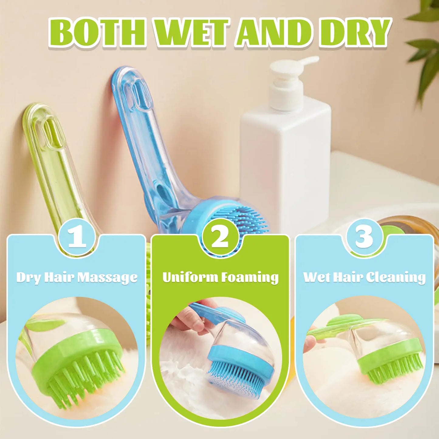 2-in-1 Pet Bath Brush with Integrated Shampoo Dispenser - Versatile Grooming Tool for Dogs and Cats with Long or Short Hair