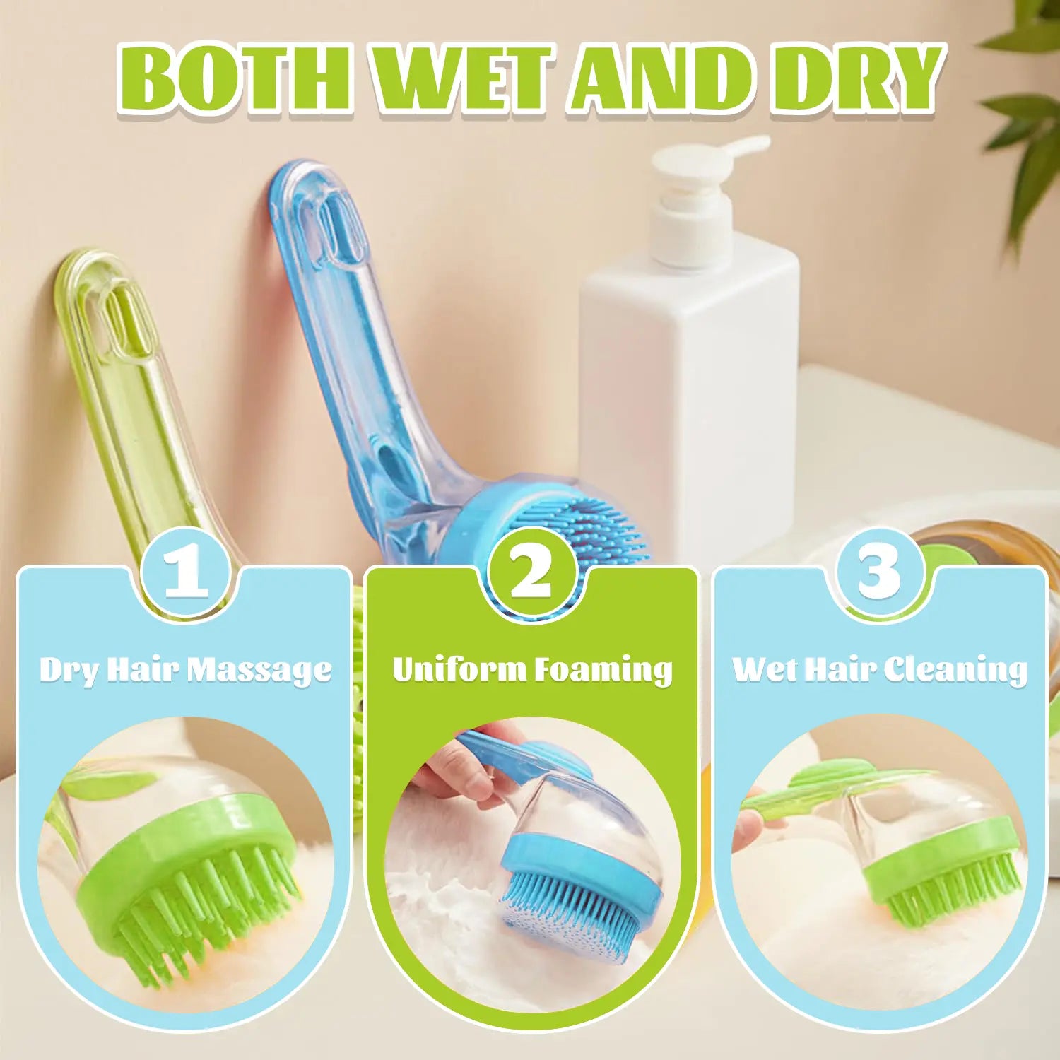 2-in-1 Pet Bath Brush with Integrated Shampoo Dispenser - Versatile Grooming Tool for Dogs and Cats with Long or Short Hair