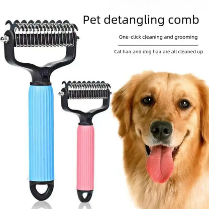 Professional Pet Grooming Tool: Universal Detangling Comb for Dogs with Stainless Steel Double-Sided Design for Effective Shedding Removal and Matted Hair Management, Essential for Daily Coat Maintenance.
