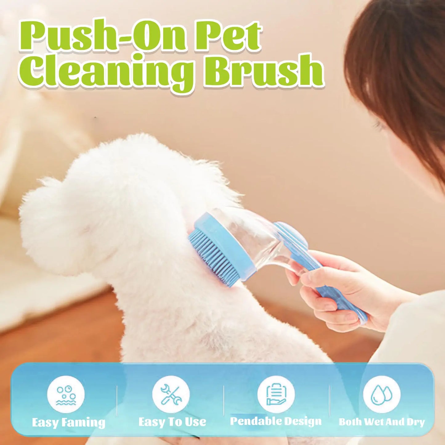 2-in-1 Pet Bath Brush with Integrated Shampoo Dispenser - Versatile Grooming Tool for Dogs and Cats with Long or Short Hair