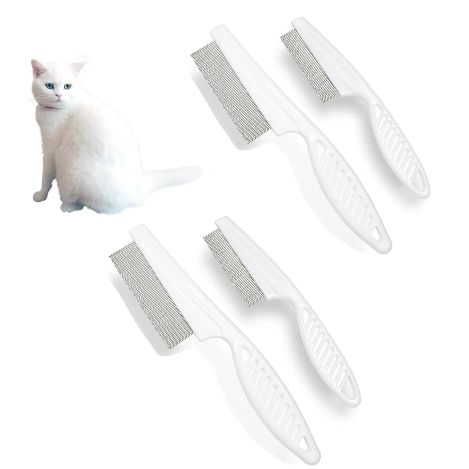 2-Pack Multifunctional Pet Comb Set, Enhanced Grooming Brush for Tear Stain Removal, Fine-Tooth Stainless Steel Massage Comb Kit for Small Dogs and Puppies (White)