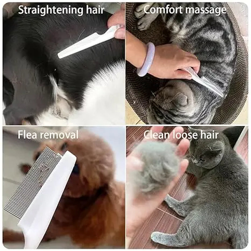 2-Pack Multifunctional Pet Comb Set, Enhanced Grooming Brush for Tear Stain Removal, Fine-Tooth Stainless Steel Massage Comb Kit for Small Dogs and Puppies (White)