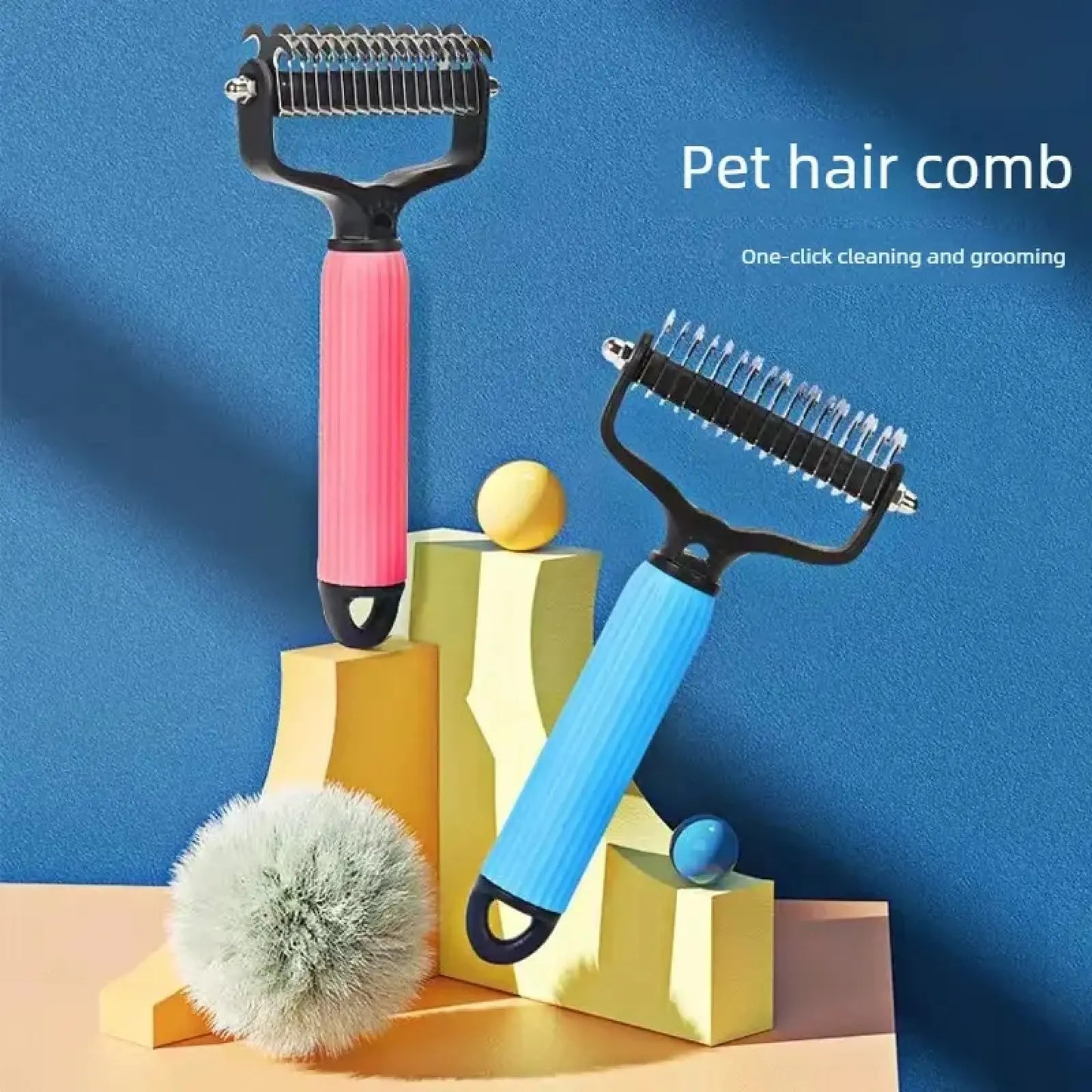 Professional Pet Grooming Tool: Universal Detangling Comb for Dogs with Stainless Steel Double-Sided Design for Effective Shedding Removal and Matted Hair Management, Essential for Daily Coat Maintenance.