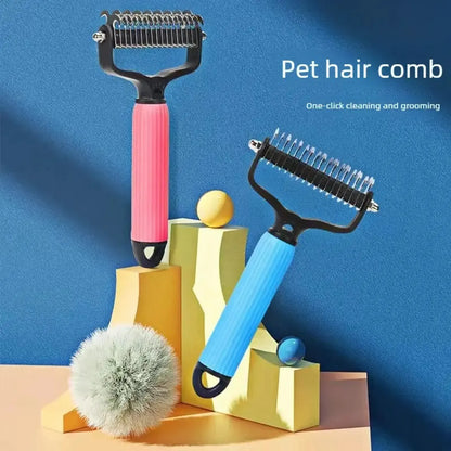 Professional Pet Grooming Tool: Universal Detangling Comb for Dogs with Stainless Steel Double-Sided Design for Effective Shedding Removal and Matted Hair Management, Essential for Daily Coat Maintenance.