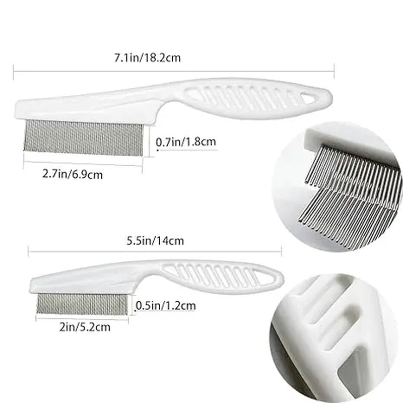 2-Pack Multifunctional Pet Comb Set, Enhanced Grooming Brush for Tear Stain Removal, Fine-Tooth Stainless Steel Massage Comb Kit for Small Dogs and Puppies (White)
