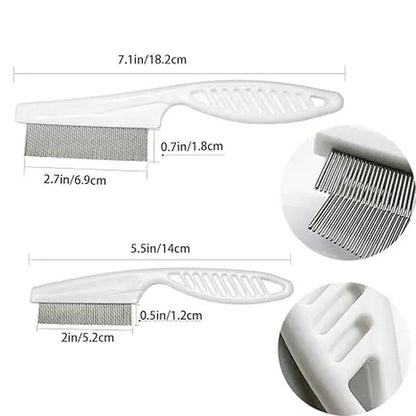 2-Pack Multifunctional Pet Comb Set, Enhanced Grooming Brush for Tear Stain Removal, Fine-Tooth Stainless Steel Massage Comb Kit for Small Dogs and Puppies (White)