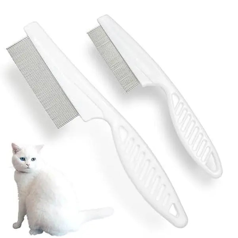 2-Pack Multifunctional Pet Comb Set, Enhanced Grooming Brush for Tear Stain Removal, Fine-Tooth Stainless Steel Massage Comb Kit for Small Dogs and Puppies (White)