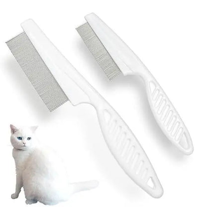 2-Pack Multifunctional Pet Comb Set, Enhanced Grooming Brush for Tear Stain Removal, Fine-Tooth Stainless Steel Massage Comb Kit for Small Dogs and Puppies (White)